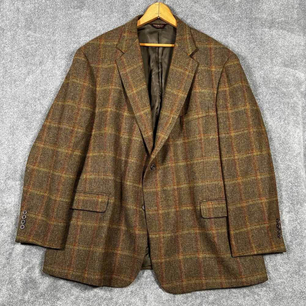 Southwick Blazer Mens 52 Reg Wool Tweed Windowpane Plaid Brown Sport Coat USA